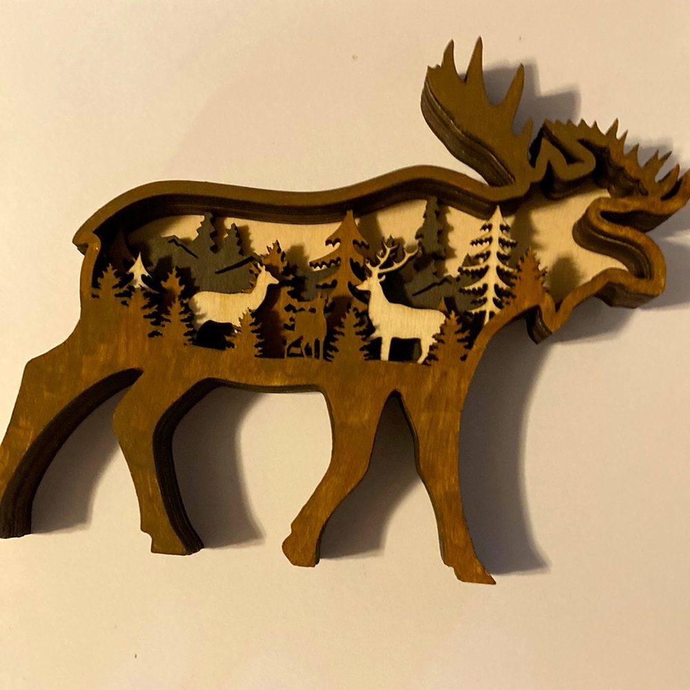 Laser Wooden Moose Shelf Figurine appro 5 inches long 3 inch high